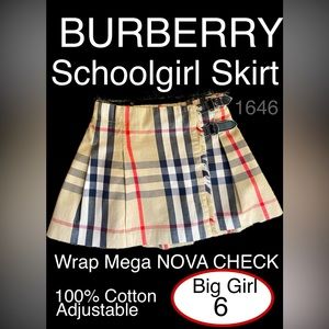 BURBERRY Nova Check 💯% Cotton,Pleated Schoolgirl WrapSkirt w/Fringe👧Big Girl 6
